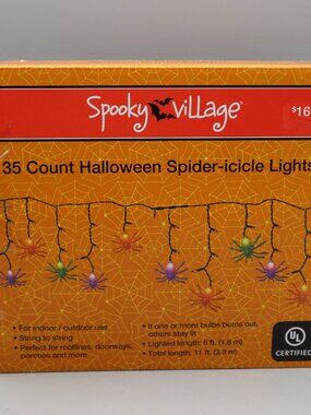 Spooky Village Spider String Lights Multi-Color Halloween Decor Indoor/Outdoor